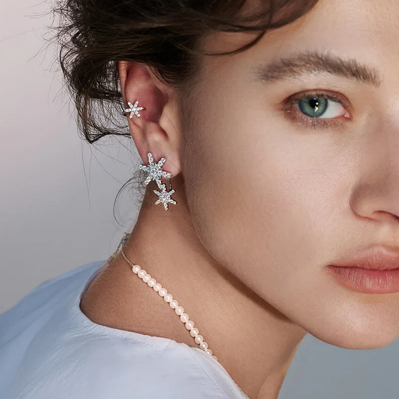 Женские серьги-снежинки из серебра 925 пробы с фианитом | Украшения и аксессуары