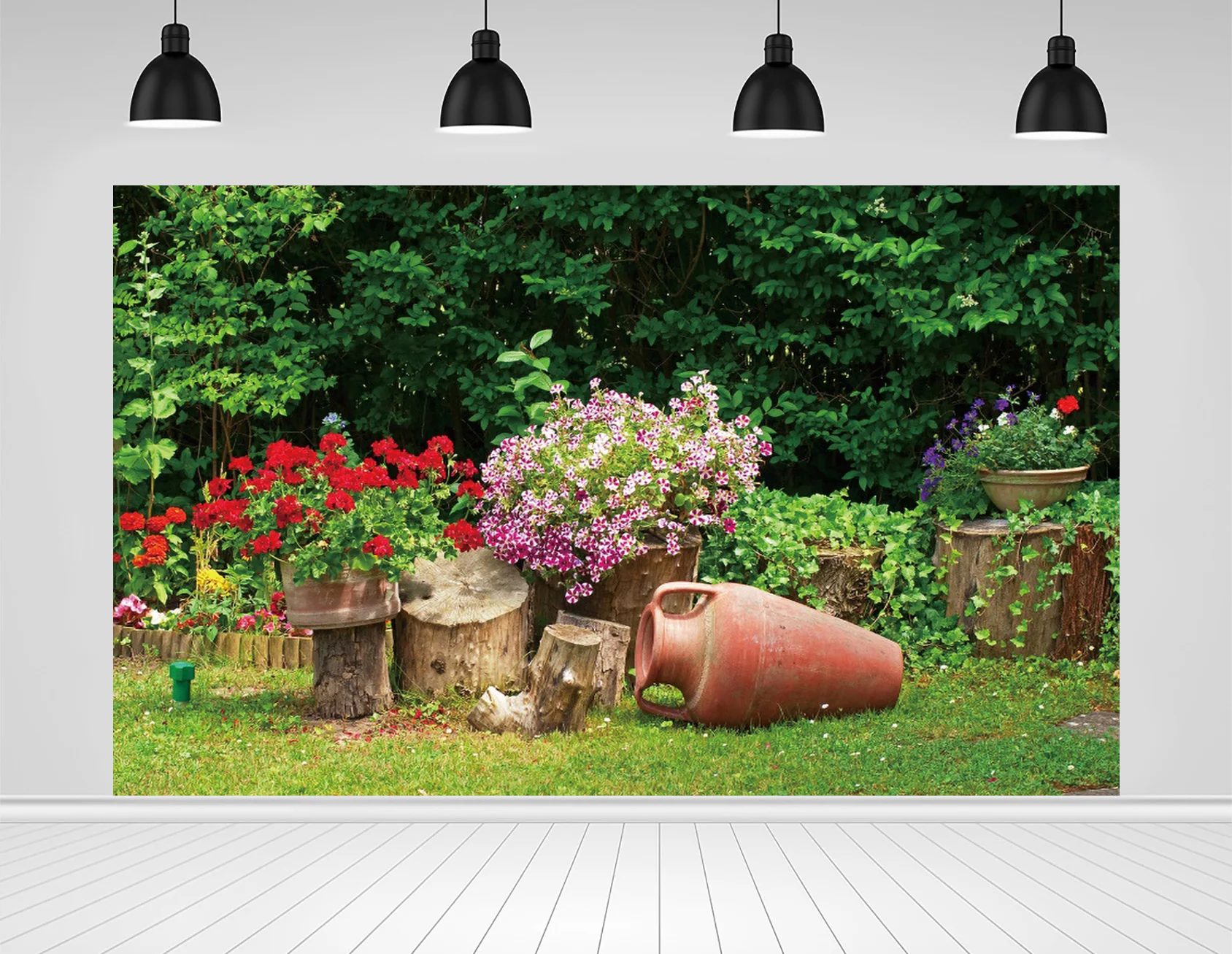 

Scopiso Spring Rural Countryside Backyard Grass Grunge Logs Potted Plants Flowers Photo Backdrops Photo Background Photophone