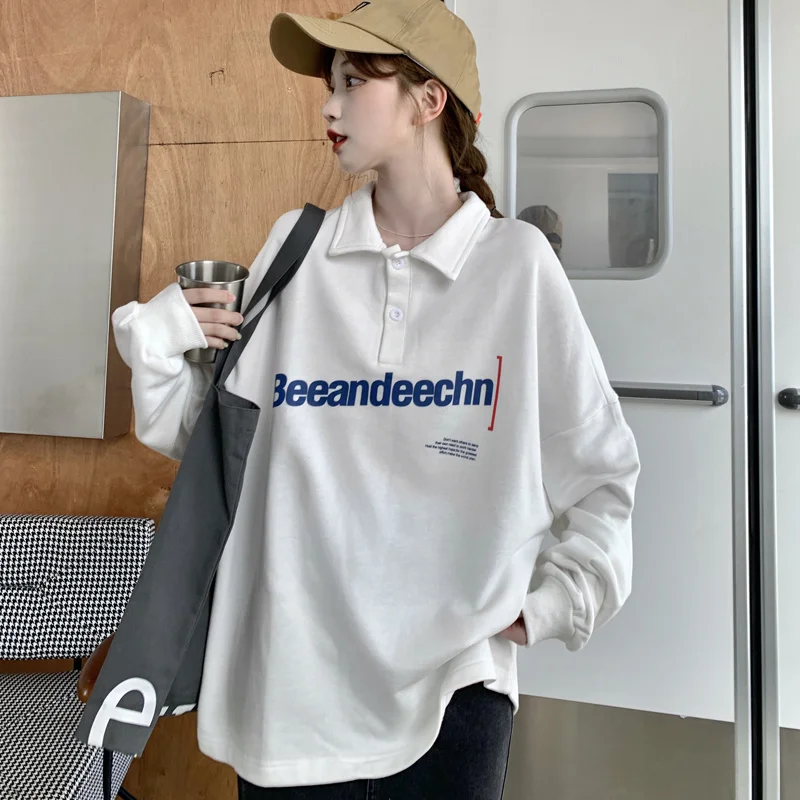 Стильная оригинальная рубашка-поло женская футболка с длинным рукавом весна и