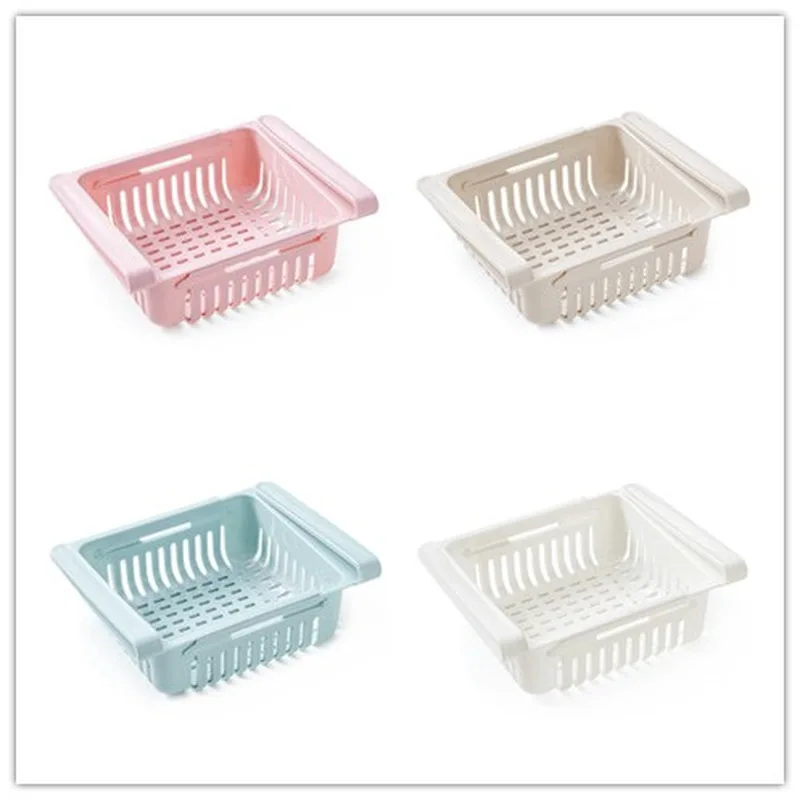 

Adjustable Kitchen Fridge Organizer Basket Home Pull-out Drawers Fresh Spacer Layer Storage Rack Retractable Space Saver Rack