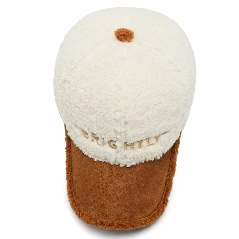 2020 New Lamb Fur Hats Female Autumn Winter Korean Version Tide Letter Warm Cap Plush Baseball Caps Winter Baseball Cap Hat