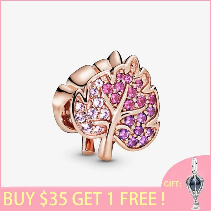

Authentic 100% 925 Sterling Silver Beads Sparkling Pave Leaf Charms Pendant fit Original Pandora Bracelets Women DIY Jewelry