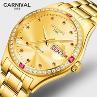 carnival brand gold automatic watch men luxury fashion waterproof luminous calendar business mechanical clock relogio masculino