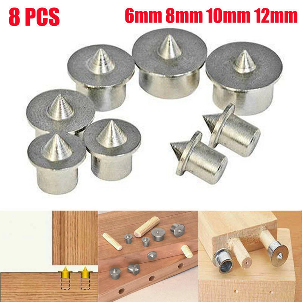 

8Pcs 6mm/8mm/10mm/12mm Dowel Centres And Steel Tenon Center Points Pin Surface Chrome Plating Dowelling Hole Wood Center Set