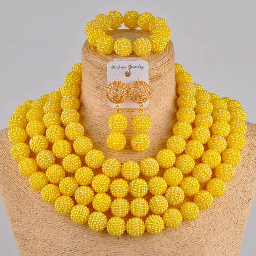 Модный 4 ряда желтый Африканский ювелирный набор имитация жемчуга бусины