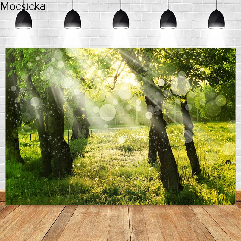 

Mocsicka Spring Scenery Backdrop Forest Path Sunshine Flower Photography Background Natural Scenery Photo Shoot Props