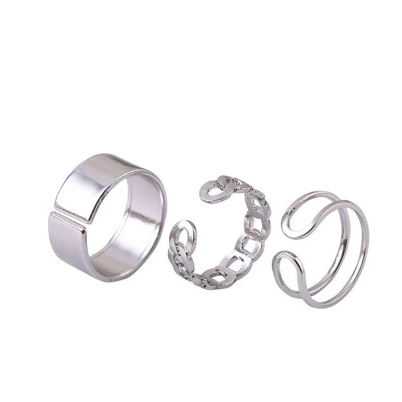 

3Pcs Hiphop Metal Geometry Circular Punk Rings Set Opening Index Finger Accessories Buckle Joint Tail Ring for Women Jewelry