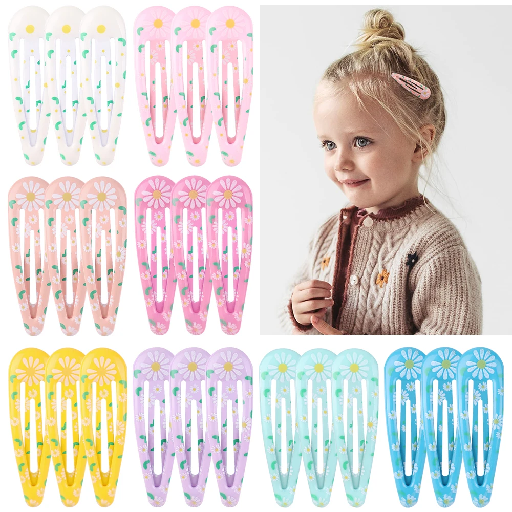 

10Pcs/Lot Lovely Daisy Printing Waterdrop Hair Clip For Kids Girls BB Clip Boutique Hairpins Barrettes Headwear Hair Accessories