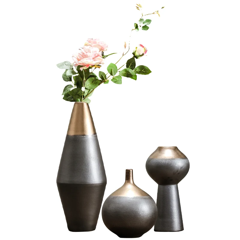

Porcelain 19CM/23CM/35CM Imitation Metal flower vase ceramic Retro style Japanese flower pot Handmade Home Decor
