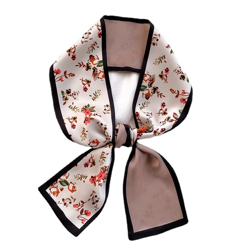 

New Small Silk Scarf Women Shawls Wraps Luxury Brand 2021 Office Hair Neck Hijabs Foulard Hijab Striped Print Scarves Ladies