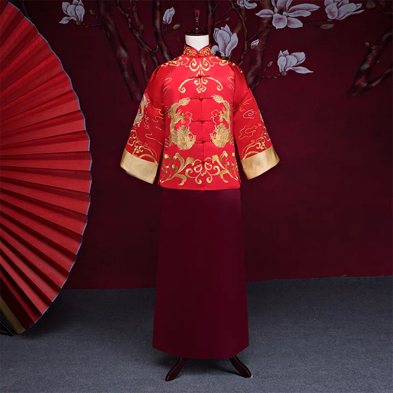 Новое поступление мужской золотой костюм в китайском стиле платье для жениха