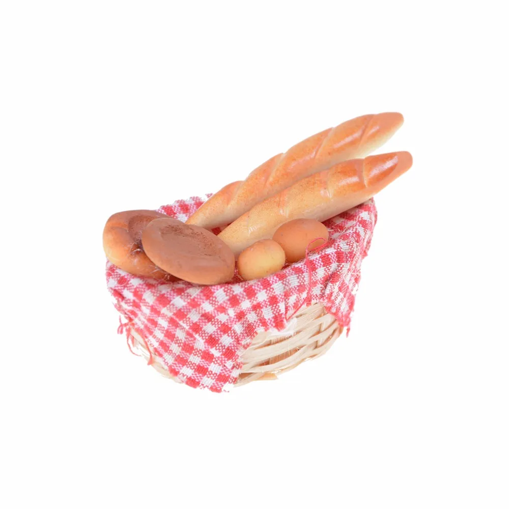 

6Pcs/set Kitchen Toys Strip Bread with Basket Miniature Models For Doll House 1/12 Simulation of Bread Pretend Play Toy