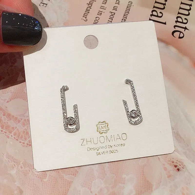 Корейские геометрические серьги гвоздики белого золота с микро покрытием