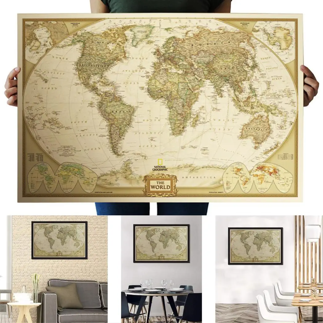 Древняя карта мира Античный стиль Карта крафт бумага плакат как картина