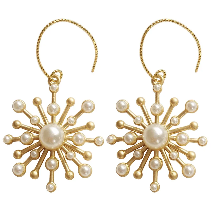 

Fashion Pearl Drop Earrings Enamel Golden Sweet Jewelry Delicate Snow Shape Dangle Earrings For Girls Women Gifts