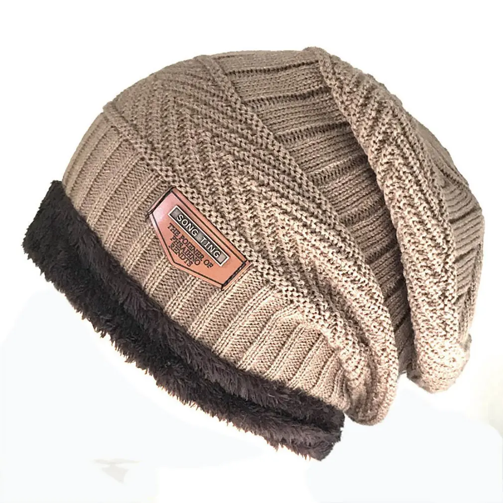 Мужская шапка вязаная шерстяная зимняя плюс бархатный теплый чехол Уличная