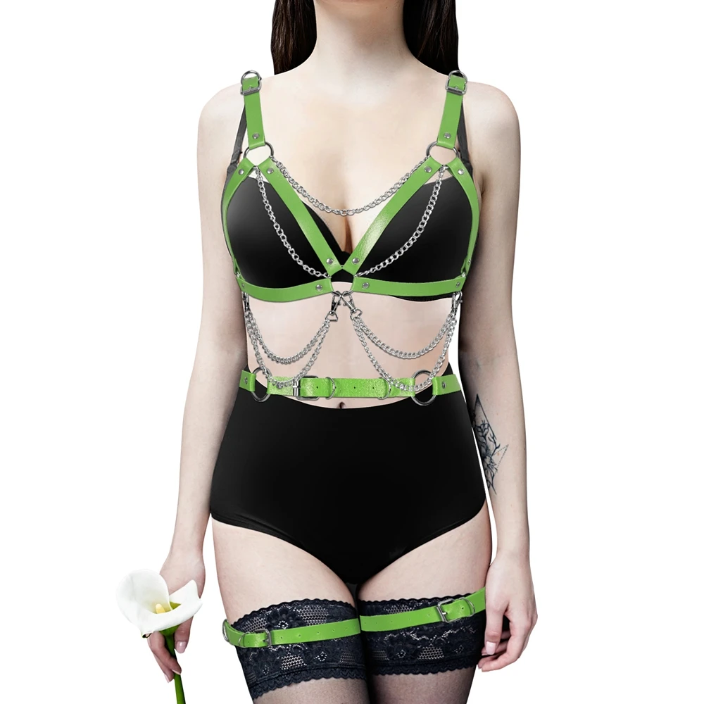 

Dance Sexy Lingerie Goth Harness Fashion Bra Stockings Garter Belt Cosplay Rave Wear 1 Set Gothic Clothes With Mask Body Bondage