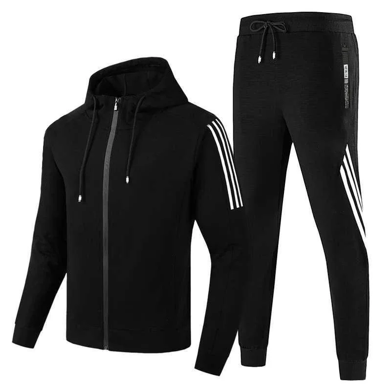

2021 new sports suit men's spring and autumn sets new men's hooded sweater running clothes suit