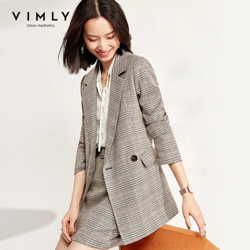 Vimly Элегантный женский комплект винтажный клетчатый блейзер с отложным