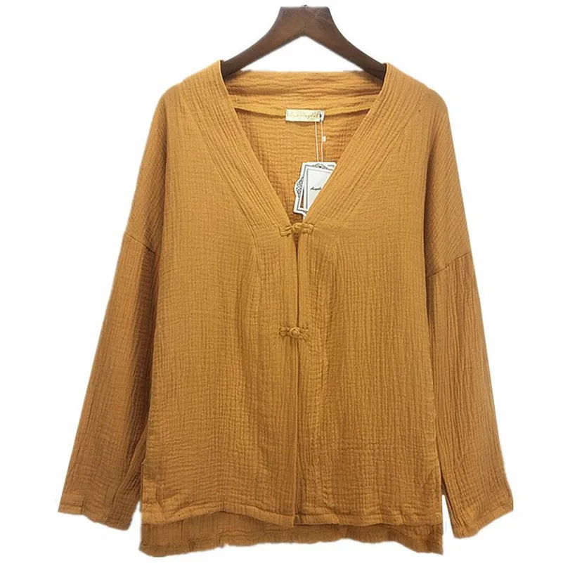 Женская блузка с длинным рукавом из хлопка и льна |