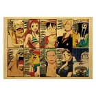 Коллекция аниме персонажей, винтажный постер, декор для комнаты Луффи, наклейки для бара, Настенный декор, настенное искусство, настенные наклейки из крафт-бумаги