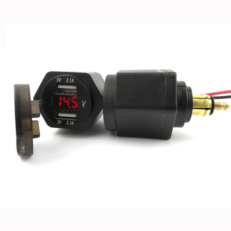 

Motorcycle Dual USB Charger Socket 4.2A Voltmeter Voltage for Hella DIN BMW Style Input 12-24V Output DC 5v 4.2A Red Blue Green