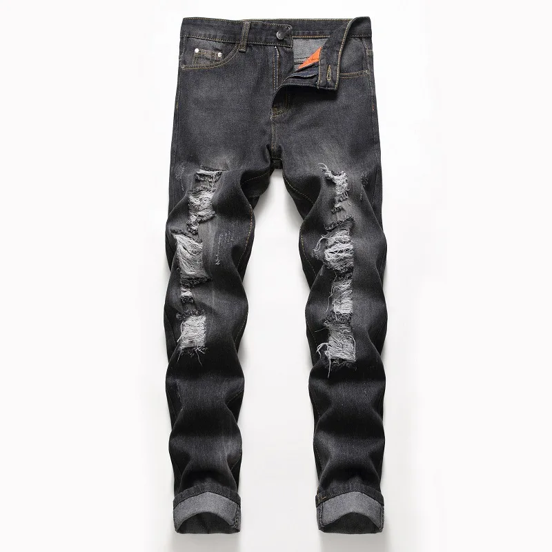 

Of 2021 Holed Jeans Men's Foreign Trade Vintage Straight Four Color Trendy Pants