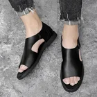 Кожаные римские сандалии; Корейская версия британских кожаных сандалий; Уличная пляжная обувь; Сандалии с перфорацией; Кожаная обувь с отверстиями