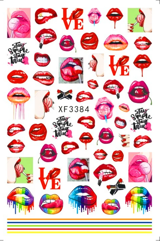 

12pc/set 3D Self-Adhesive Red Lips Stickers Sexy Lipstick Series Pattern Decorations for Girls Lipstick 3D Nail Sticker Decal K2