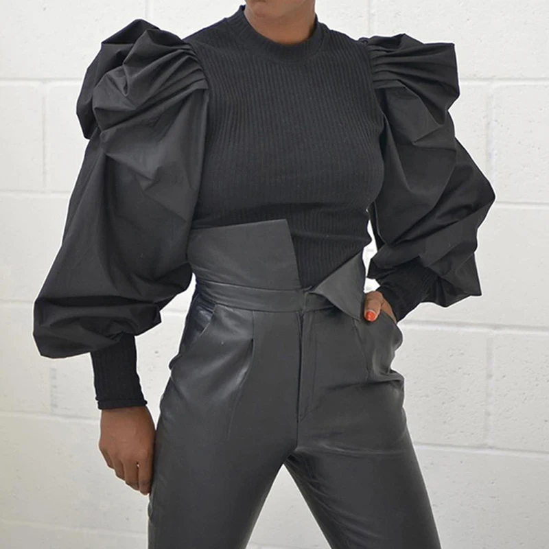 

New Women Sexy O- Neck T Shirt Tops Lantern long Sleeve Slim Fit T-Shirts clothing 2021 Fashion