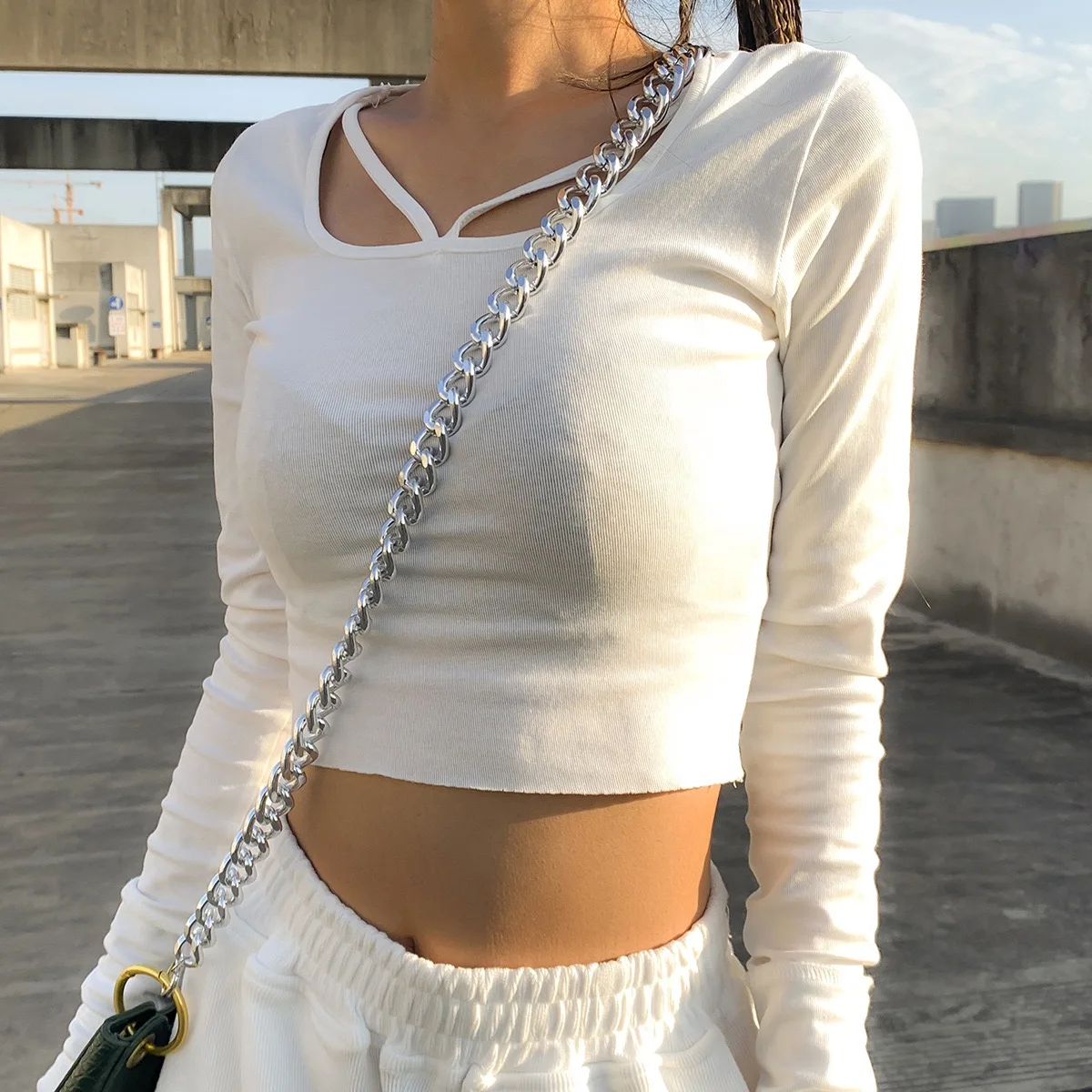 

2021 new fashion punk thick chain bag chain women's geometric hollow hip hop chunky chain bag chain golden jewelry accessories