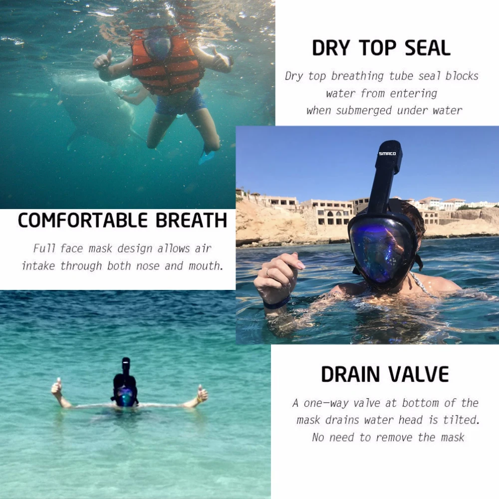 Маска для подводного плавания с полным лицом панорамный вид анти туман утечка