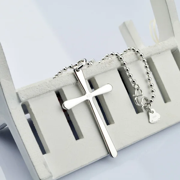 Простой классический модный двухсторонний крест античный серебряный цвет кулон