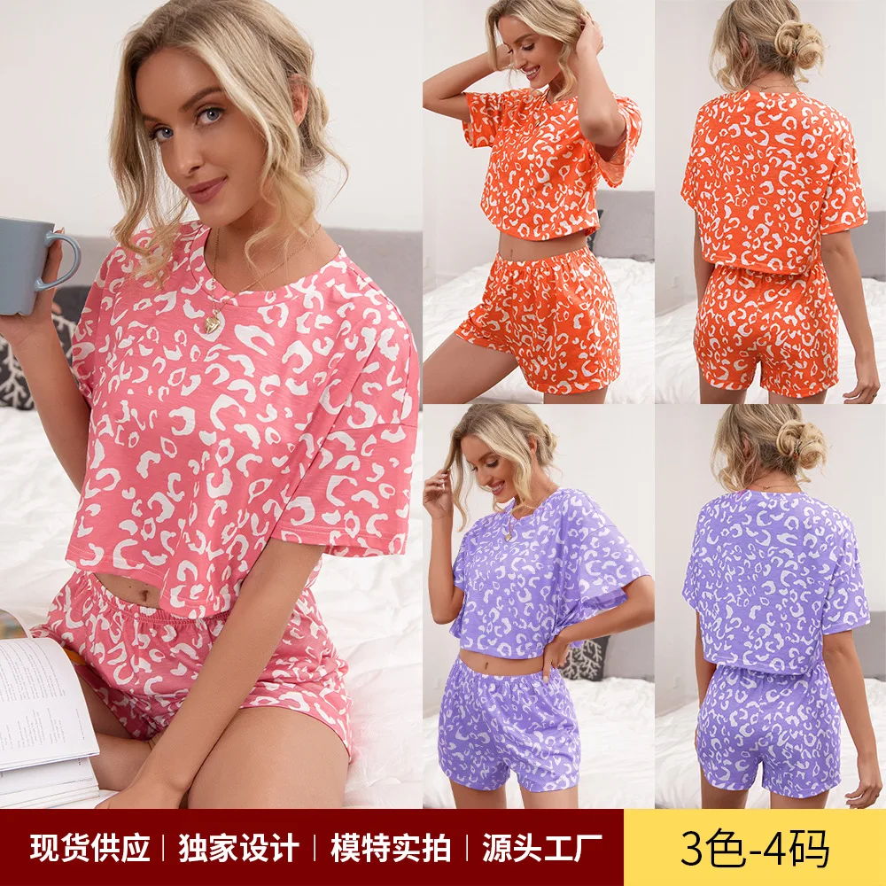 

Women\u2019s Home Clothes Two Piece Set Fashion Printing Short-sleeved Tops and Elastic Loose Shorts