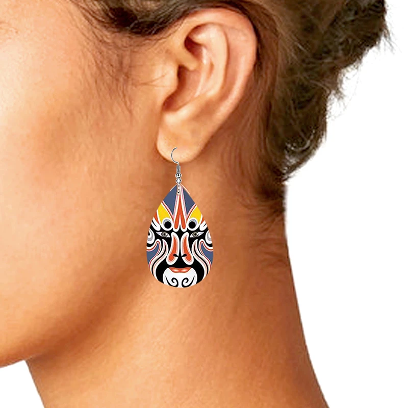 

New Trendy Earrings 2020 PU Leather Earrings Face Earrings China Traditional Beijing Opera Facial Masks Pu Earring Drop Earring