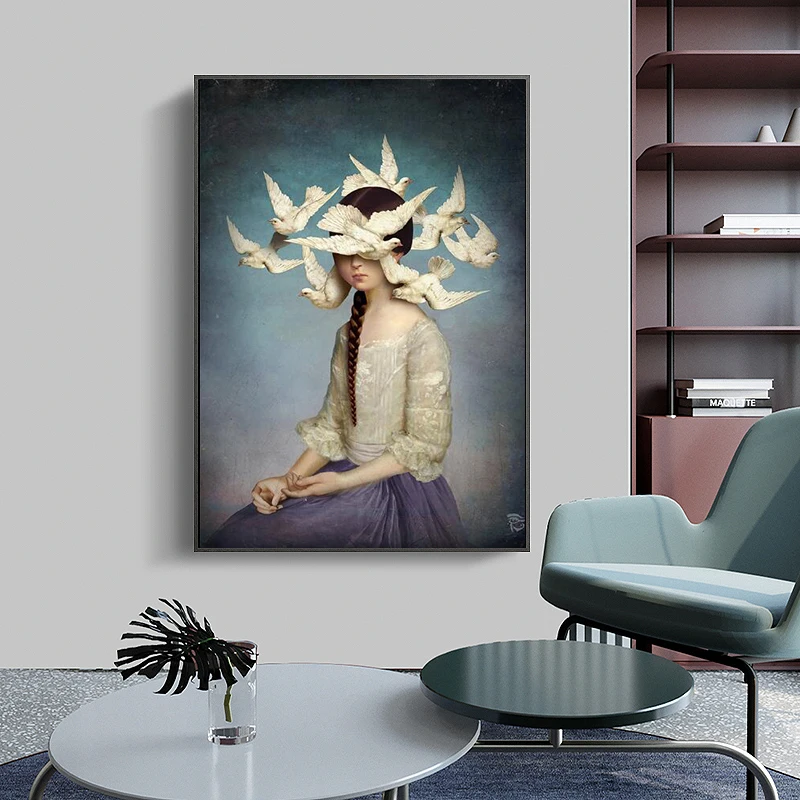 

Nordic Modern Minimalist Character Decorative Painting Seagulls and Girls Canvas Painting Living Room Home Decoration (No Frame)