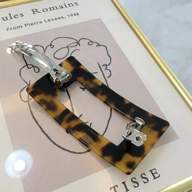 

Big Black Square Hair Clip American Style Woman Girl Hair Styling Lazy Acetate Hollow Spring Leopard Geometric Barrette Hairpin