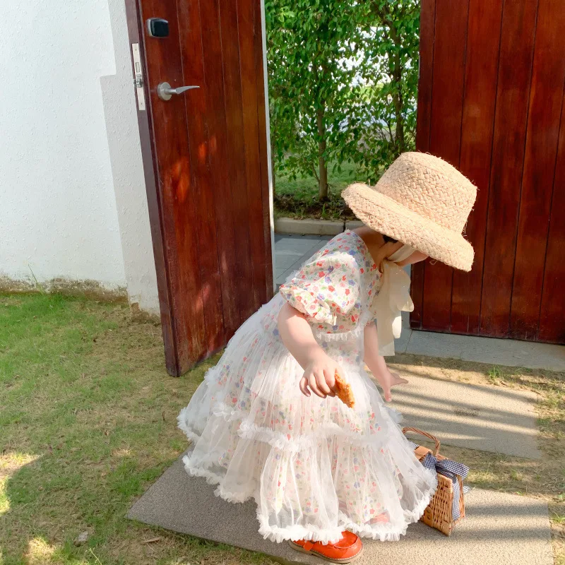 Летнее платье MILANCEL с цветочным принтом одежда для девочек Хлопковое и кружевная