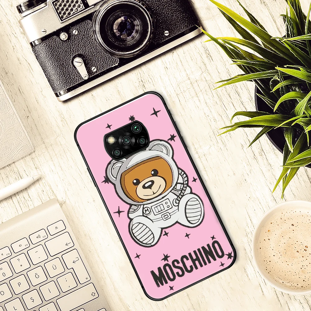 

Italian Cute Bear Luxury Brand Phone case Cover Hull For Xiaomi Mi A2 A3 8 9 9T Note 10 Se Lite Pro black Etui Tpu Waterproof