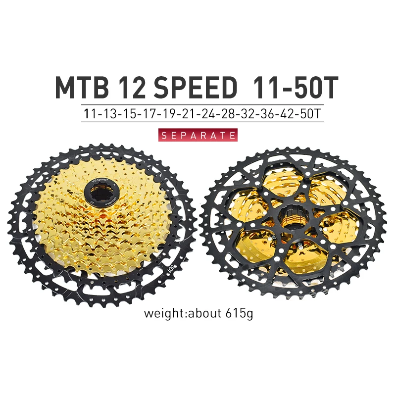 12 Speed 11-50T Gold 10 11 скоростная горная велосипедная кассета отдельная трещотка Кассета из алюминиевого сплава Кронштейн Звездочка Cog Cdg свободное колесо 40T 42T 46T 50T - Цвет: 12 Speed 11-50T Gold