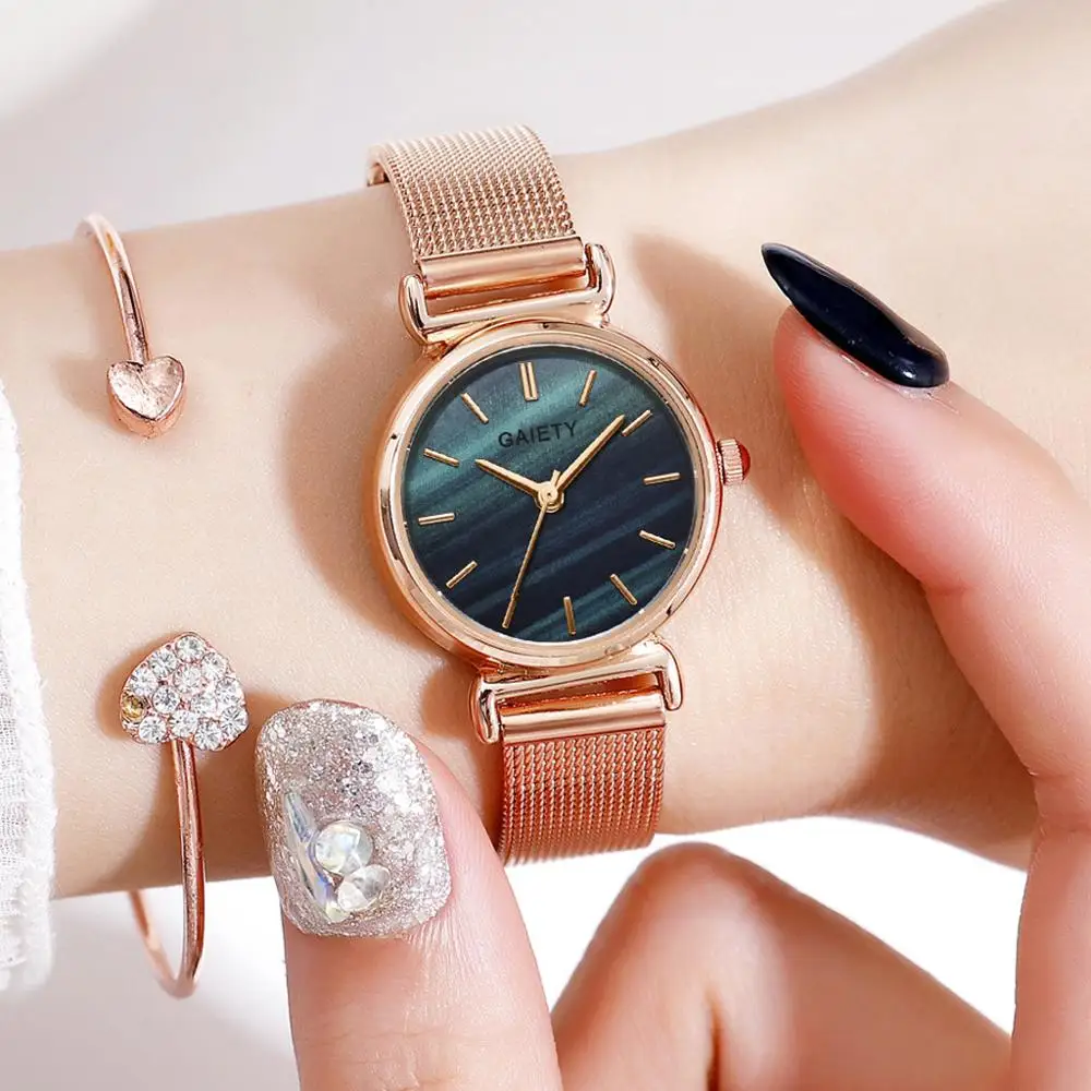 Модные женские часы на магнитной застежке модель 2019 розовый золотой мраморный