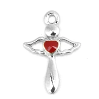 zinc based alloy charms scepter pendants silver color red enamel 16mm x 11mm for diy bracelet necklace jewelry makings 10 pcs