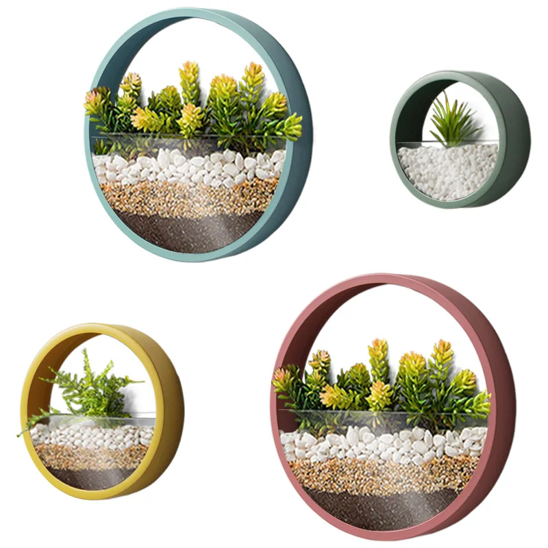 

3Pcs/lot Brief Round Iron Art Wall Vase Succulent Plants Wall Planter Living Room Hanging Flower Pot Home Decoration Glass Vases