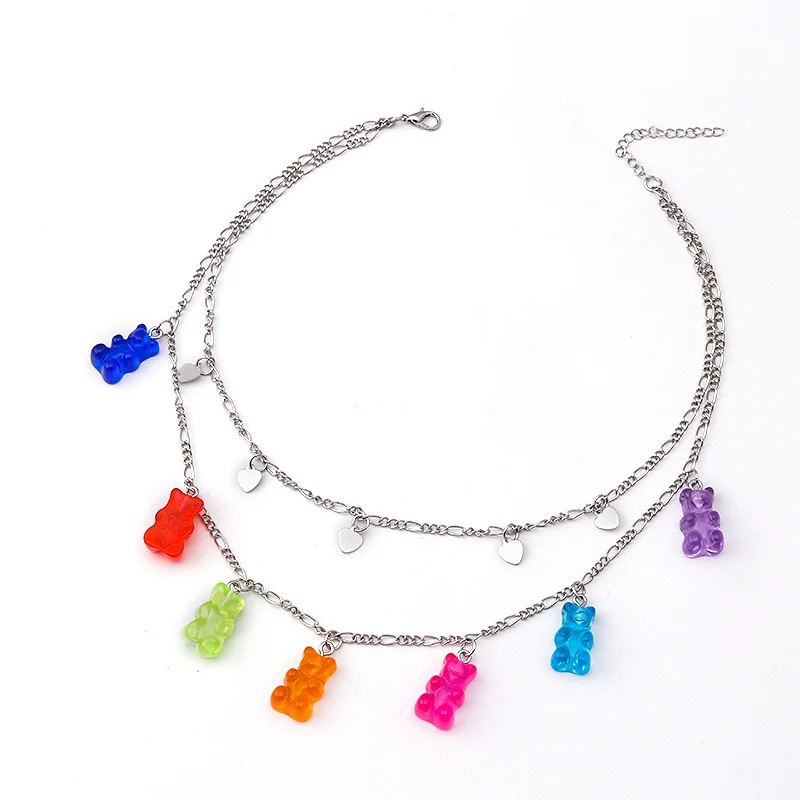 

Loving Colorful Bear Candy Color Mini Bear Necklace Women's Cute Cartoon Animal Pendant Jewelry