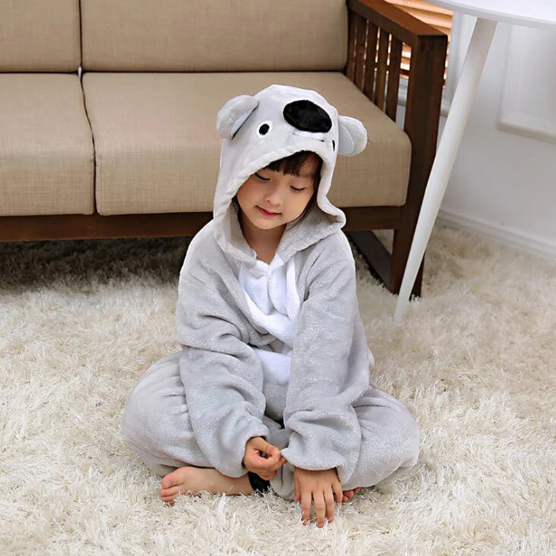 Купи Kid Grey Koala Kigurumi Onesies Clothes Children Anime Jumpsuit Costume For Girl Boy Kiawaii Animal Flannel Sleepwear Pajamas за 759 рублей в магазине AliExpress