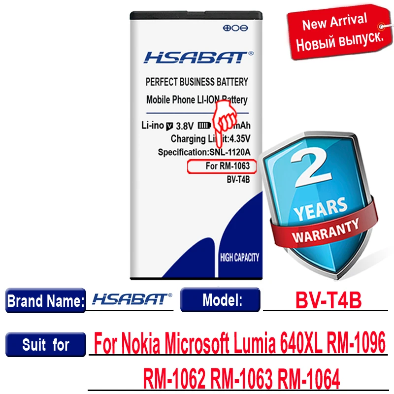 HSABAT 4950mAh BV T4B батарея для Nokia Microsoft Lumia 640XL RM 1096 1062 1063 BVT4B|battery for|battery for nokia4000mah battery |