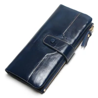 2020 new women wallet high quality genuine leather long style money clutch bag fashion oil wax skin hasp lady coin purse