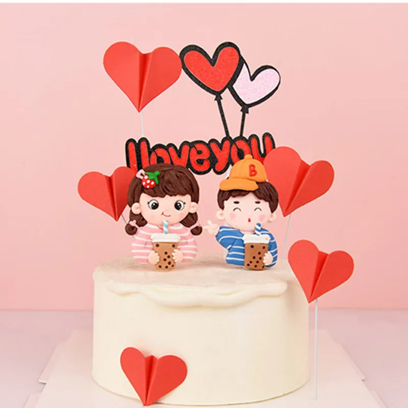 

Valentine's Day Birthday Cake Topper Decoration Ornament Wedding Anniversary Soft Clay Couple Confession Dessert Baking Supplies