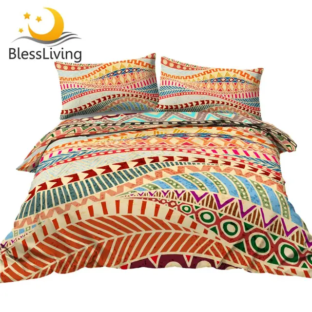 BlessLiving Wavy Bedding 3-Piece Ethnic Tribal Duvet Cover Set African Comforter Cover Geometric Bedspreads Grunge Beddengoed 1