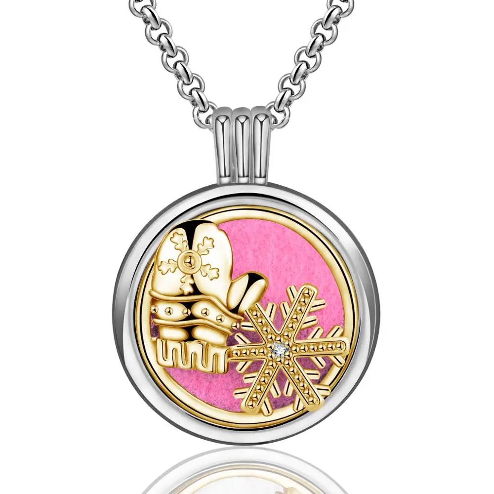 PINK EUDORA 20 мм медные Рождественские снежинки варежки эфирные масла Ароматерапия медальон кулон духи диффузор ожерелье ювелирные изделия подарок - Окраска металла: PINK